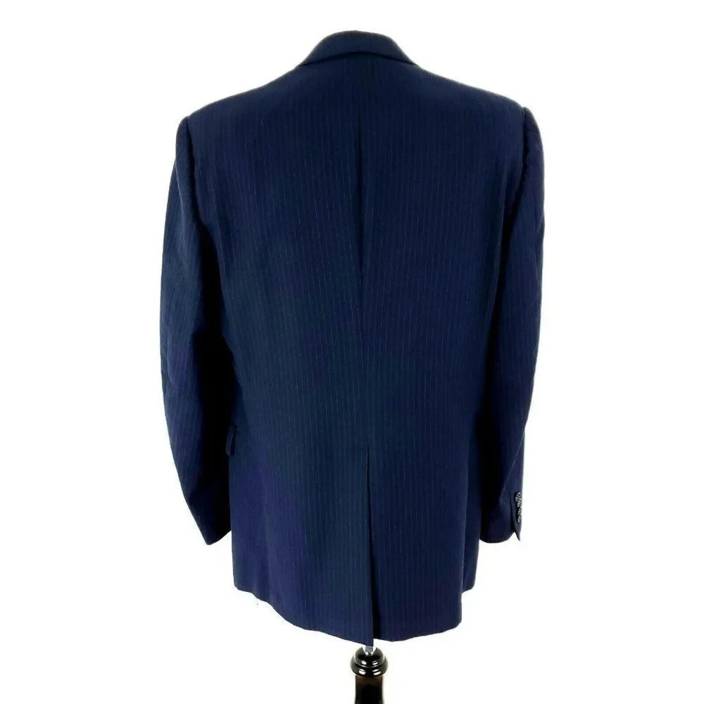 Hart Schaffner Marx Wool 2 Button 2 Piece Suit 42L Blue Striped 34/27 Flat Front